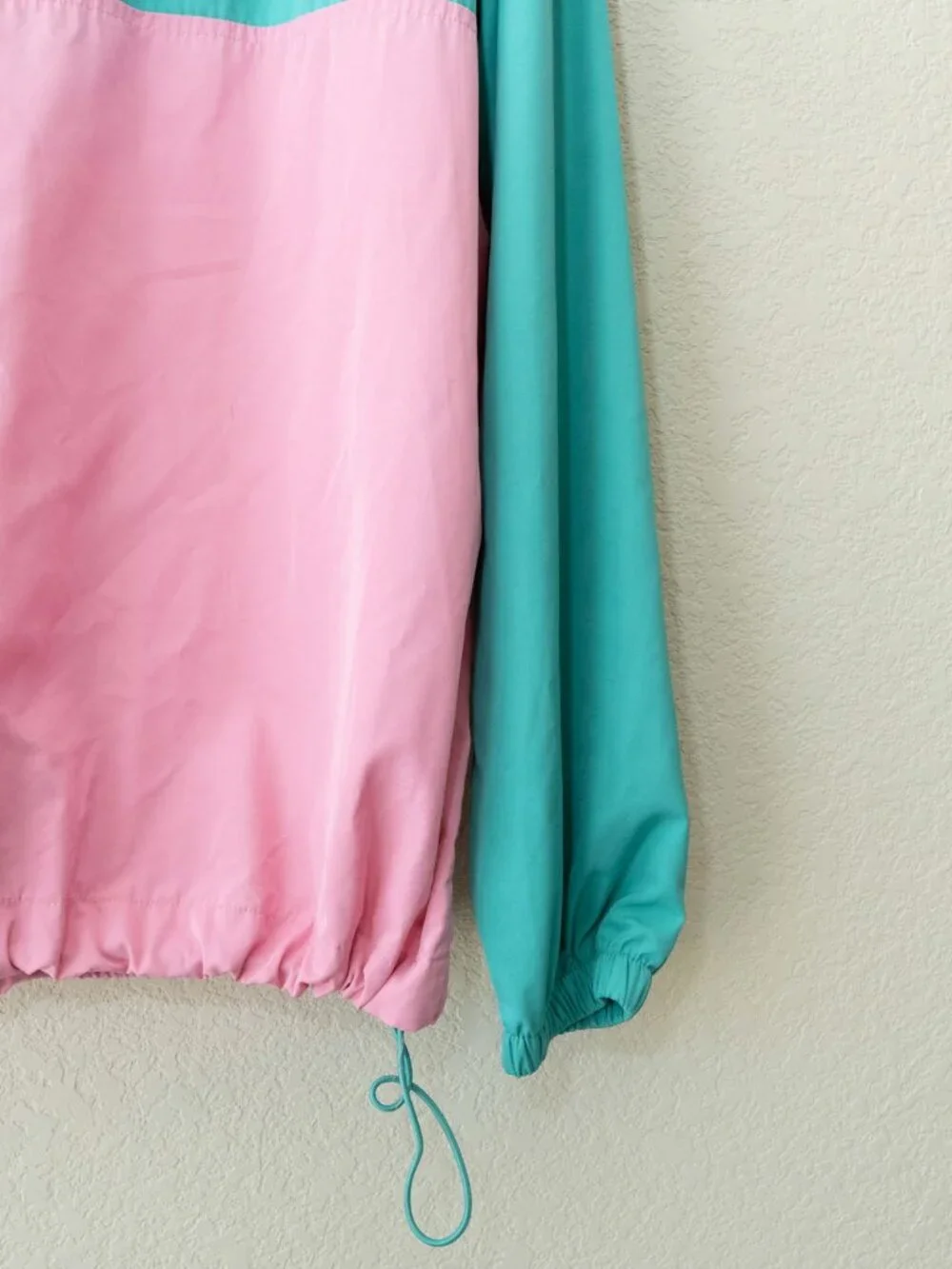 Forever 21 Windbreaker Womens L Pink Turquoise Colorblock Hooded Jacket Y2K